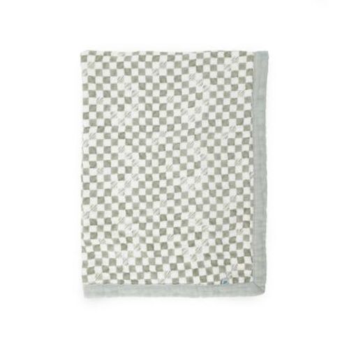 Little Unicorn Organic Muslin Baby Blanket Quilt - Green Checker