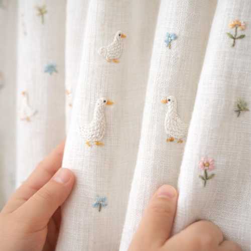 Goose Embroidery Nursery Decor, Hand Embroidered Baby Goose Curtain Tieback, Cottage Nursery Room Decor