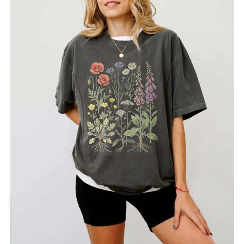 Vintage Wildflower Botanical Graphic Nursing T-Shirt