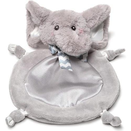 Bearington Collection Baby Wee Spout - 8 x 7 Inch Small Gray Elephant Stuffed Baby Blanket for Jungle Nursery Decor, Security Blanket Lovey
