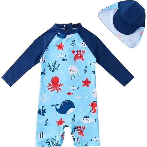 UMELOK Baby Boys UPF 50+ Sun Protection One Piece Rashguard Swimsuit with Snap Bottom
