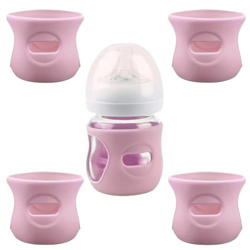 4 Pack Silicone Sleeves for Avent Natural Glass Baby Bottles, Pink