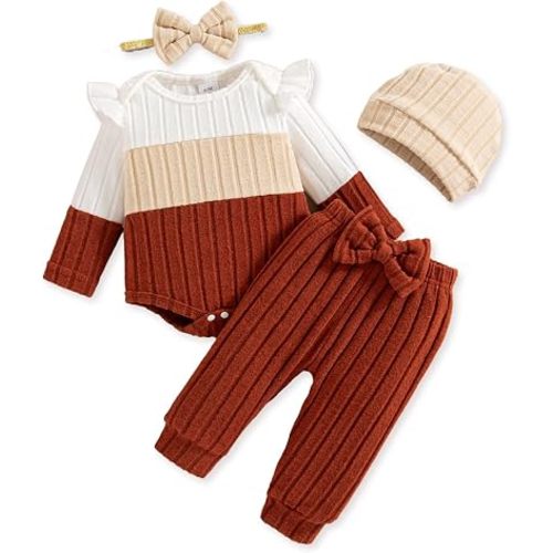 Mioglrie Newborn Baby Girl Clothes Infant Fall Outfits Color Block Pants Set Baby Clothes for Girls 0 3 6 9 12 18 Months