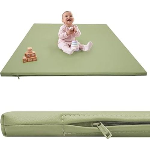 1.2" Padded Baby Play Mat 50x50 Playpen Mat- Extra Thick Waterproof Vegan Leather for Infants and Toddlers, Soft and Easy-to-Clean Floor Mat for Crawling & Play