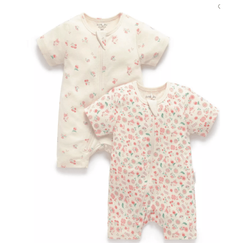 Girls' 2 Pack Short Sleeve Zip Romper Floral - Baby