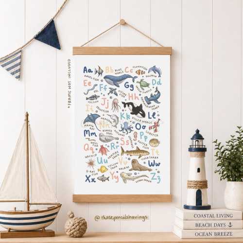 Ocean Animals Alphabet Print: A-Z Sea Life Nursery Decor