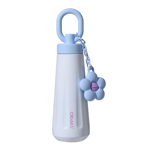 OBALL Water Bottle Insulated, Stainless Steel Water Bottle with Handle and Chug Cap, Metal water Bottles with Two Lids & Straw, Leak-Proof (White, 17 oz)