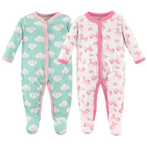 Luvable Friends Baby Girl Cotton Snap Sleep And Play 2pk, Unicorns