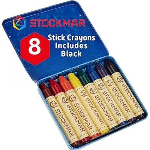 STOCKMAR Beeswax Stick Crayons, Set of 8 Standard Colors with a Scraper in Tin Case – Premium Wax Crayons for Artists, Educators & Creative Adults – Ideal Crafting, Drawing & Coloring Art Supplies