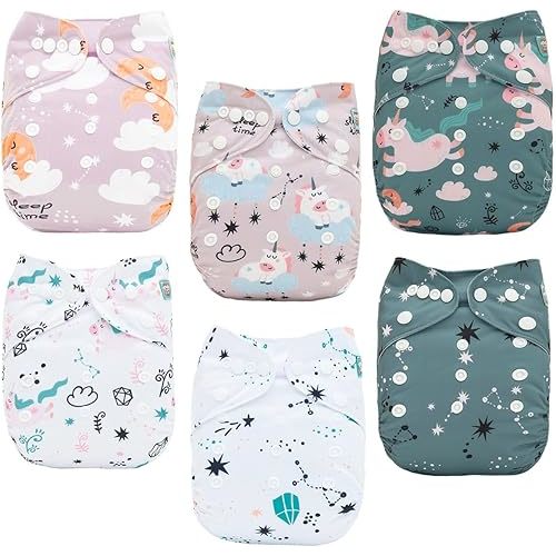 ALVABABY Baby Cloth Diaper 6 Pack with 12 Inserts One Size Cloth Diaper Covers Adjustable Washable Reusable for Baby Girls and Boys 6DM124