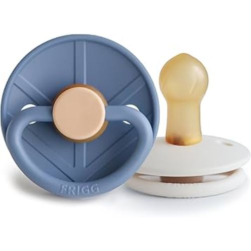 FRIGG Little Viking Natural Rubber Baby Pacifier 2-Pack | Made in Denmark | BPA-Free (Ocean View/Cream, 0-6 Months)