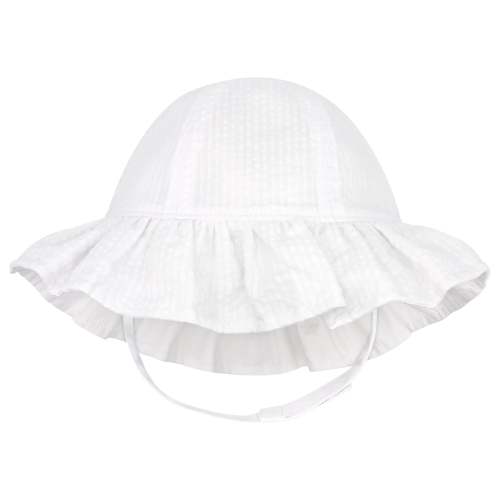 Reversible Ruffle Brim Seersucker Sun Hat - White