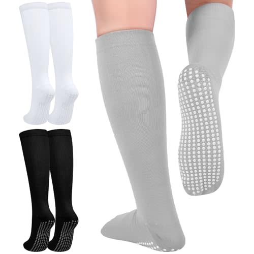 3 Pair Non Slip Compression Socks for Women Men 20-30mmhg Graduated Compression Socks with Grips for Nurse Pregnancy