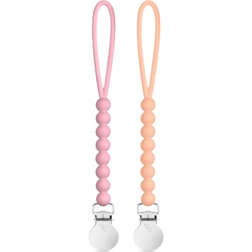 Ryan & Rose Cutie Clip 2 Pack - Pacifier Clip Holder Silicone (Judy-Peony/Judy-Peach)