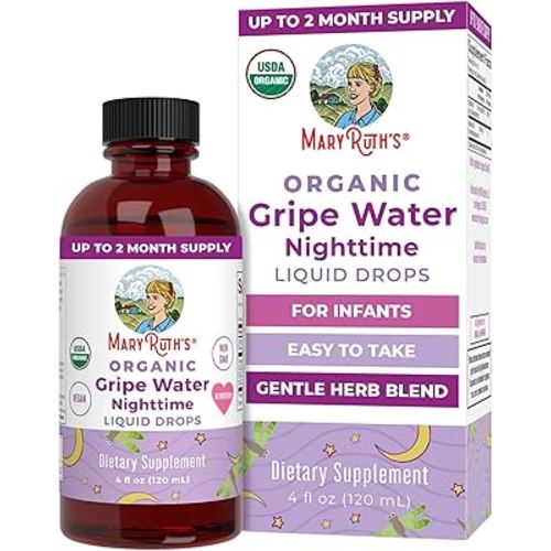 USDA Organic Nighttime Gripe Water for Babies by MaryRuth's | Herbal Blend for Little Tummies | Baby Essentials | Ages 0+ | Ginger Root | Lemon Balm | Fennel Seed | Vegan | 4 oz | 30-60 Servings