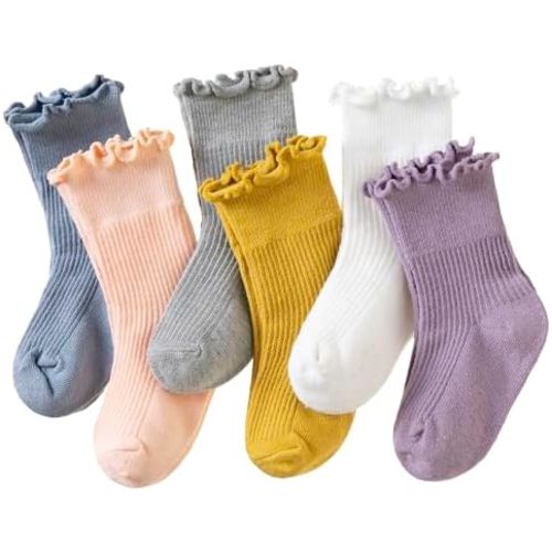 Velice Baby Girls Ruffle Socks Infant Toddler Girls Frilly Dress Cute Crew Socks 6 Pairs