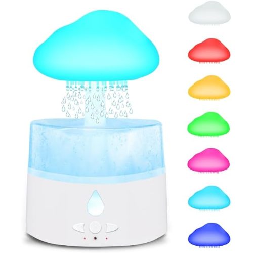 Rain Cloud Humidifier, Rain Humidifierrain Humidifier Water Drip, Water Drip Rain Sounds for Sleeping, Mushroom Waterfall Lamp, Desk Humidifiers for Office (white)