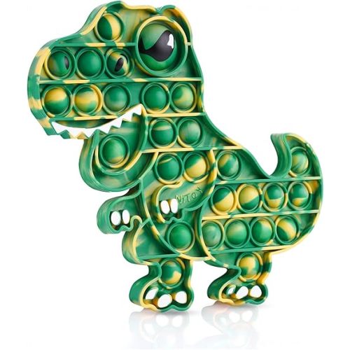 Dinosaur Push Pop Bubble Fidget Sensory Toy Silicone Large T-Rex with Printed Eye, Stress Reducer Anxiety Reliever Bubble Popper Board Fidget Squeeze Toy for Kids & Adults