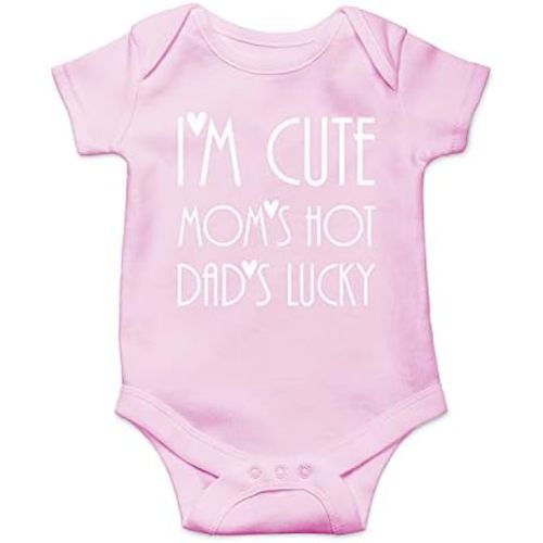 I'm Cute, Mom's Hot, Dad's Lucky Jumpsuit - Funny Cute Novelty Infant Creeper, Baby Bodysuit 0-24 Months