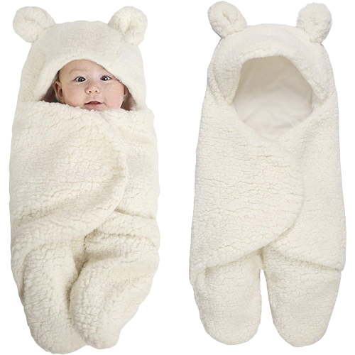 Heldig Warm Fleece Infant Sleep Bag with Feet Newborn Baby Wrap Blanket Ears Hooded Swaddle Sack Wraps Stroller Crib Sleeping Bag Sack Photography Prop for 0-6 MonthsB