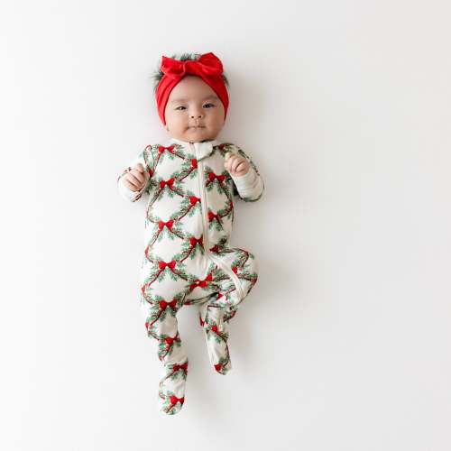Zippered Footie in Holiday Bow