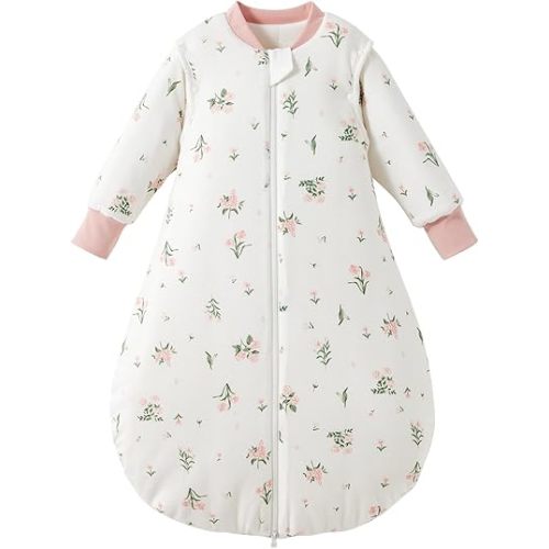 Duomiaomiao 3.5 TOG Baby Sleep Sack 100% Cotton Winter Long Sleeve Baby Wearable Blanket, Super Warm Quilted Comfy Toddler Sleeping Bag