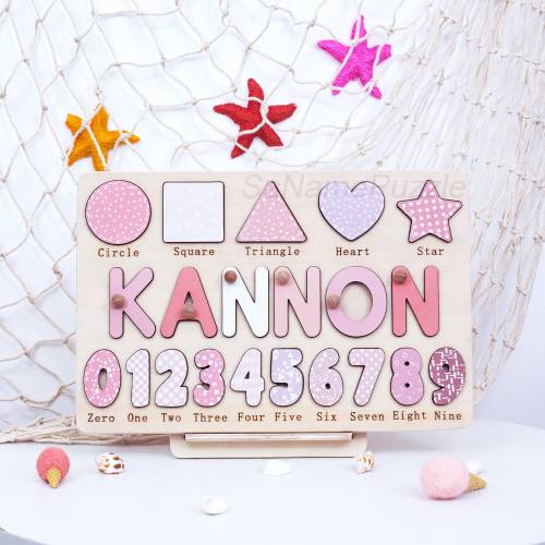 Personalized Toddler Geometric And Number Name Puzzle, Birthday Gifts For Boys And Girls,Gifts For Kids,Educational Toys,Nursery Decorations