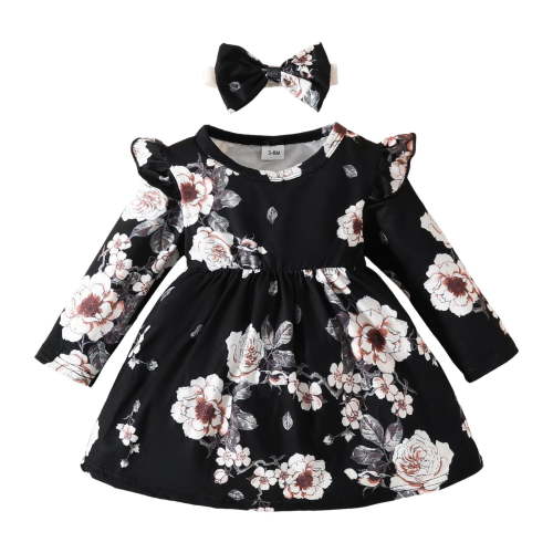 Utlike Girls Dresses Long Sleeve Floral Prints Princess Dress Girl Comfort Fit Sundress For Everyday Wear Size 9 Months-12 Months