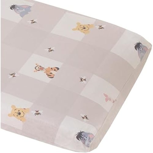 Disney Winnie The Pooh Hugs and Honeycombs Grey and White Plaid with Piglet, Tigger and Eeyore Contoured Changing Pad Cover