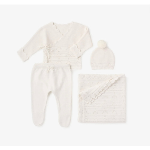 White Cashmere Pointelle Layette Set with Box – Elegant Baby