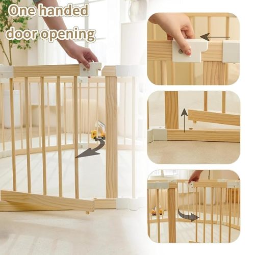 Baby Playpen, Foldable Wooden Play Yard with Gate, Playpen for Babies and Toddlers, Adjustable Baby Activity Center with Child Proof Lock, Fence Play Area for Toddlers 6 to 36 months(55.9*55.9*24inch)