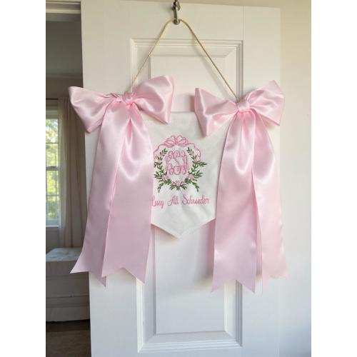 Custom Embroidered Baby Banner: Floral Monogram, Nursery Decor