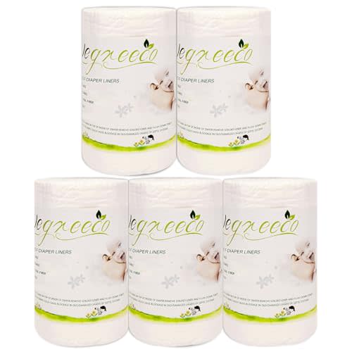 wegreeco Unscented Diaper Liners - Fragance Free and Chlorine Free Cloth Diaper Liners - 100 Sheets Per Roll (5 Roll)