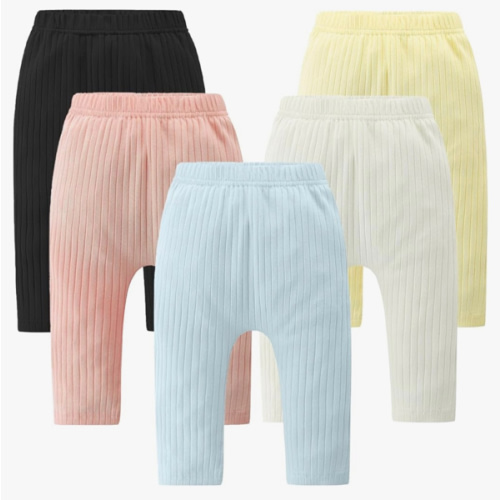 Baby and Toddler Girl's 5 Pack Cotton Ribbed Pull On Pants Leggings 0-4 Years