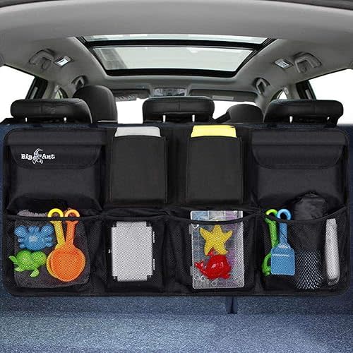 Big Ant Back Seat Trunk Organizer,Space Saving Car Trunk Storage Organizer with Lid Keep your Trunk Clean and Tidy 8 Large Pockets Car Organizer for Kids,Travel (34 x 18 inch)