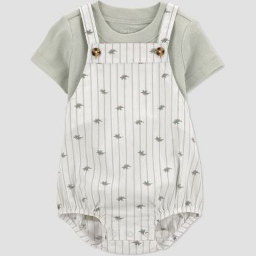 Carter's Just One You® Baby Boys' 2pc Striped Dinosaur Overalls Set - Green Newborn