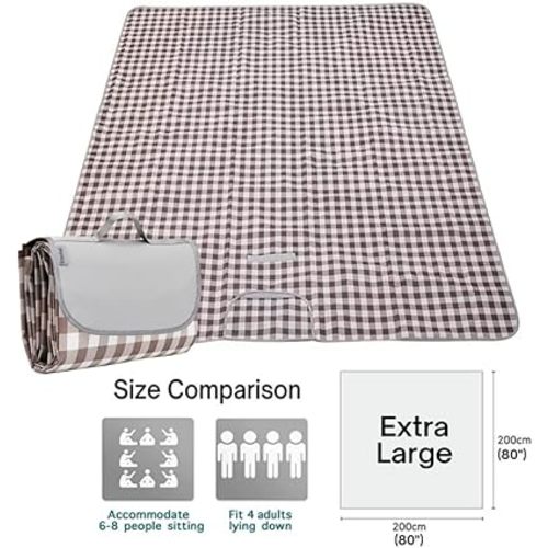Extra Large Picnic Blanket Beach Blankets, 80''x80'' Picnic Mat Waterproof Sand Proof Foldable Portable for Outdoor Camping Hiking Travel Grass Park Music Festival Lawn Mats (brown, 80x80 inch)