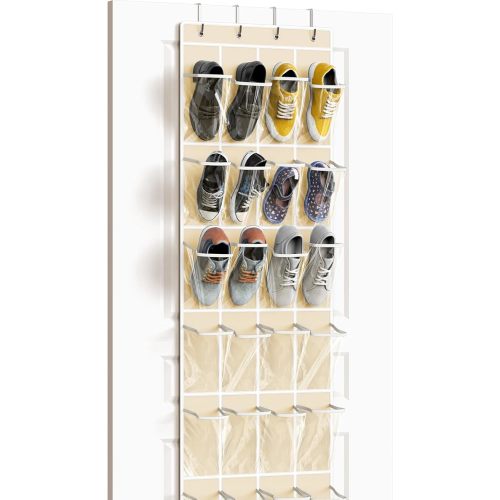 Simple Houseware 24 Pockets Clear Over the Door Shoe Organizer, Gray