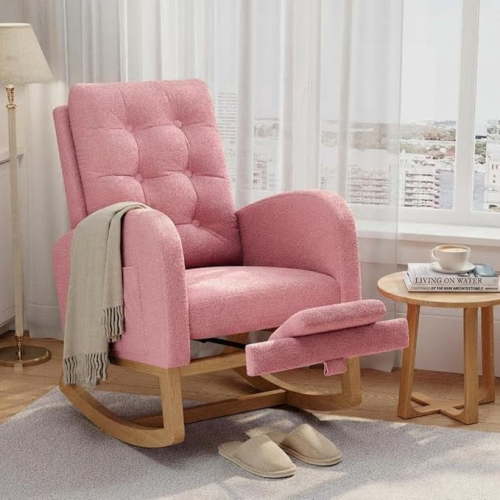 Rocking Chair for Nursery, Upholstered Glider Rocker with High Backrest and Padded Seat, Comfy Accent Armchair with Side Pocket for Bedroom, Living Room, Nursing Room