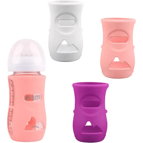 3 Pack Silicone Sleeves for Avent Natural Glass Baby Bottles, Anti Breakage Baby Bottle Holder, Compatible Philips AVENT Glass Natural Baby Bottle 8 oz, BPA Free (White+Pink+Purple)