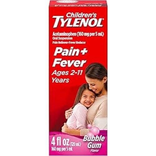 Children's Tylenol Oral Suspension Medicine, Kids' Liquid medicine Pain Reliever & Fever Reducer for Cold + Flu Symptoms, Aspirin-, Ibuprofen- & Alcohol- Free, Bubble Gum, 4 fl. oz