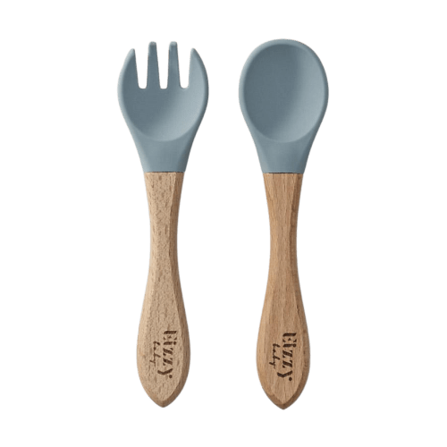Bamboo Spoon and Fork Set (Muted Blue)