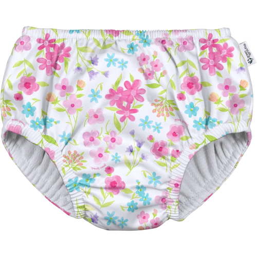 green sprouts Baby and Toddler Reusable Eco Pull-Up Swim Diaper (6mo-4T) - White Flower Bouquet - 6 Mo