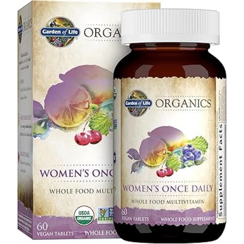 Garden of Life Organics Multivitamin for Women - Women's Once Daily Multi - 60 Tablets, Whole Food Multi with Iron, Biotin, Vegan Organic Vitamin for Women's Health, Energy Hair Skin and Nails