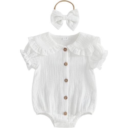 Summer Baby Girl Clothes Newborn Cotton Linen Romper Short Sleeve Infant Onesie Smocked Bodysuit Baby Outfits