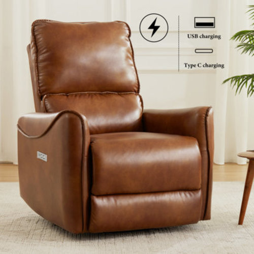 Ivy Bronx Hjalti Swivel Rocker Power Recliner Chair with USB Port in Breathable PU Leather & Reviews | Wayfair