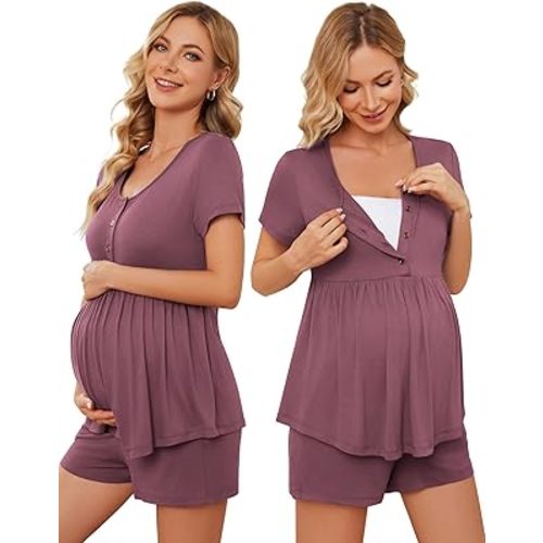 JiniGolla Women's Maternity Nursing Pajamas Shorts Set Postpartum Lounge Sets for Women Breastfeeding Sleepwear Pregnancy Pjs