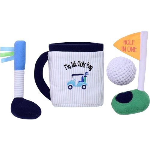 4 Piece Plush My First Golf Play Set with Sensory Toys for Baby, Blue Stripe, 9 inch
