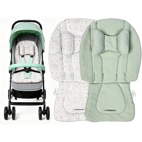 Baby Car Seat Cushion with Pillow, Adjustable Infant Carseat Head Support for Doona Infant Insert, Newborn to Toddler, Fits Stroller Swings Bouncer