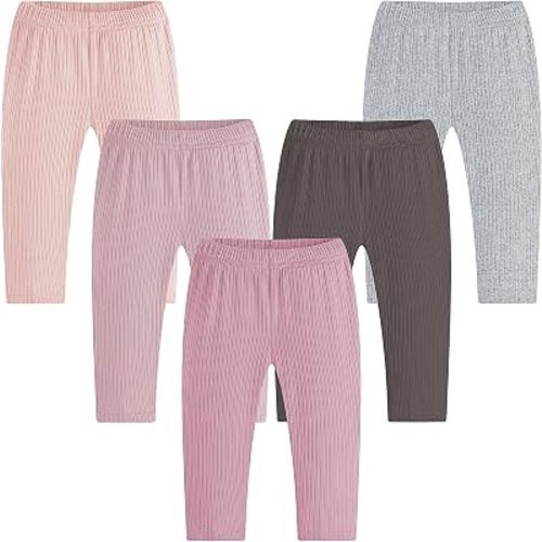 Newborn Infant Girls Pants Baby Girls' 5-Pack Pant Cotton Solid Ribbed Pants Girls Bottoms Pull On Leggings Joggers